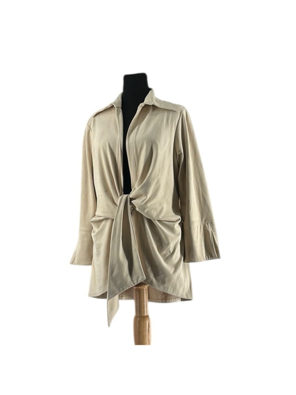 Joseph Ribkoff tie front top faux suede Beige Collared blouse sz 14